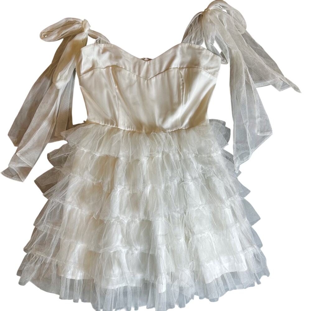 Vintage Aura White Tulle Ballerina Angel Fairy Whimsy Tiered Ruffle Dress SMALL - Picture 4 of 7